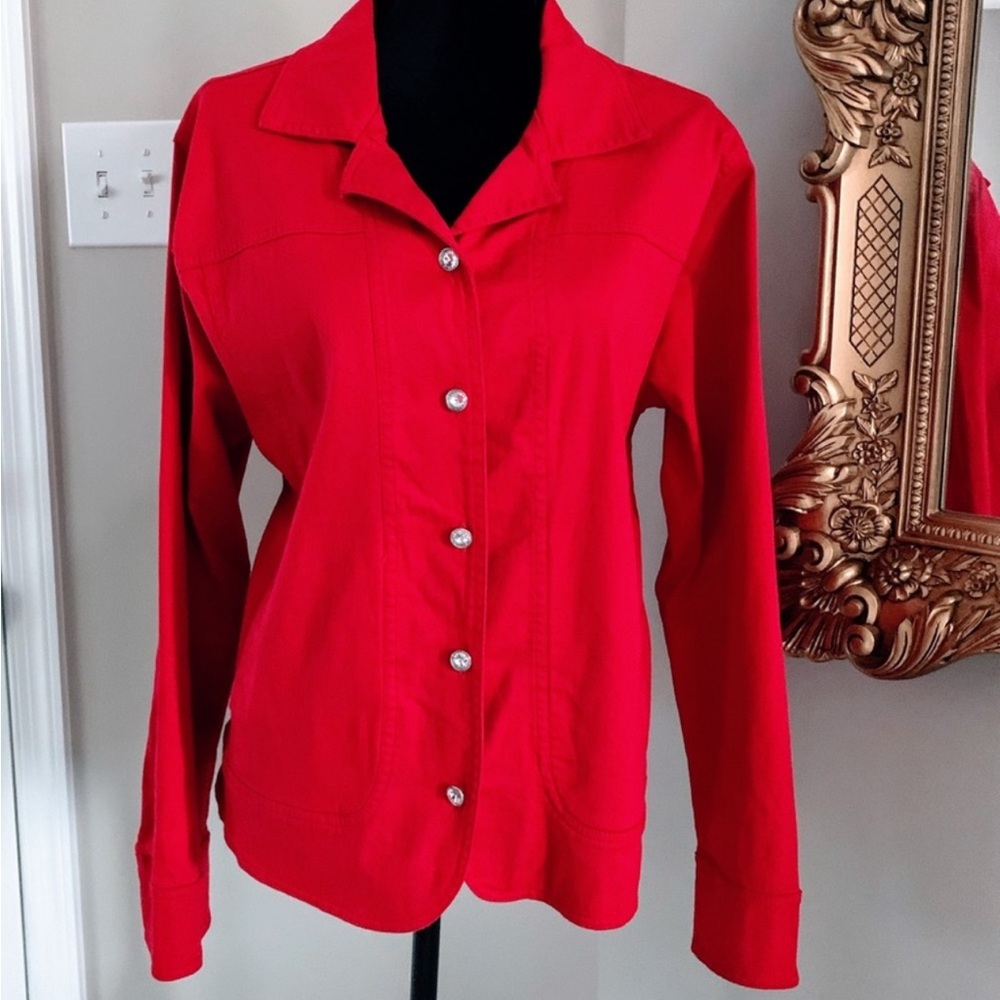 Red denim jacket